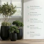 DTY Signature Mount Wilson Modern Indoor Outdoor Fiberstone Tapered Planter, Lightweight, Weather Resistant Garden Pot with Drainage Hole & Rubber Plug (Black, 11'' D x 12'' H) - Image 4