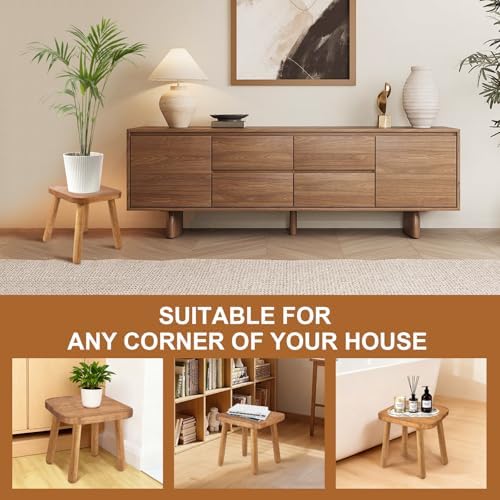 Solid Wooden Stool 11.7''H Wooden Plants Stand Wooden Decorative Stool Small Wood Stand for Bathroom Bedroom Livingroom Kitchen Bathroom - Image 7
