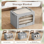 FHSQX 3 Pack Clothes Storage Bins Foldable Metal Frame Storage Box Extra Large Stackable Linen Fabric Organizer Set with Carrying Handles and Clear Window (Light Gray, 23.6x16.5x15.7inch(100L)) - Image 4