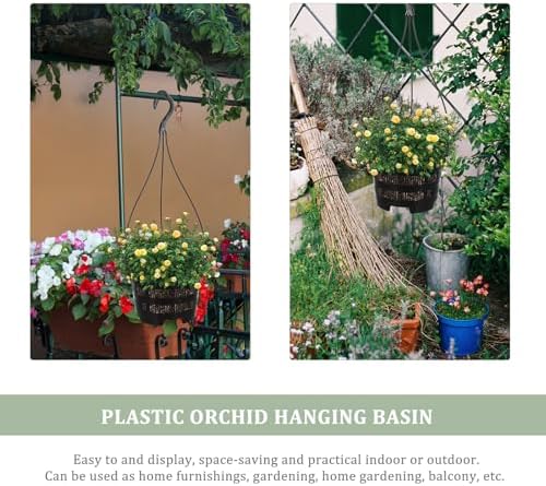5 Pack Orchid Hanging Planters - Slotted Mesh Net Orchid Pots for Repotting - Black Plastic Hanging Flower Baskets with Hooks for Indoor Outdoor Plants - Breathable Root Control Planter Container - Image 2