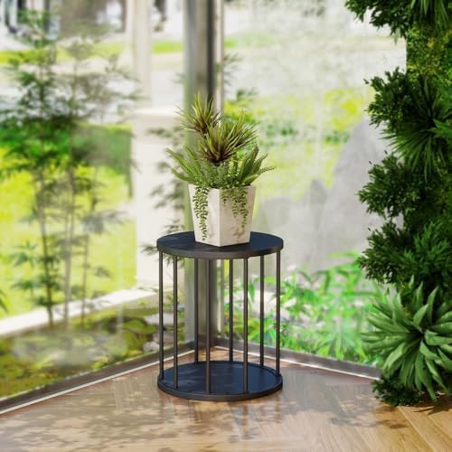 Plant Stand Indoor,small plant stool,Flower Pot Corner stand holder,Mid Century Heavy Duty Metal Tall Home Decor,Modern Round End Table,Small Rustic Display Stand for Living Room,Bedroom(Black,14In) - Image 2