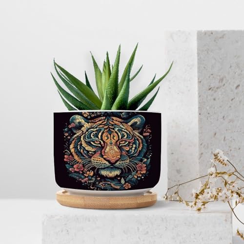 Chinoiserie Tiger Ceramic Planter Green and Turquoise Tiger Stripe Pots for Plants with Drainage Holes and Saucers Pot for Outdoor Garden Home Plant - Image 7