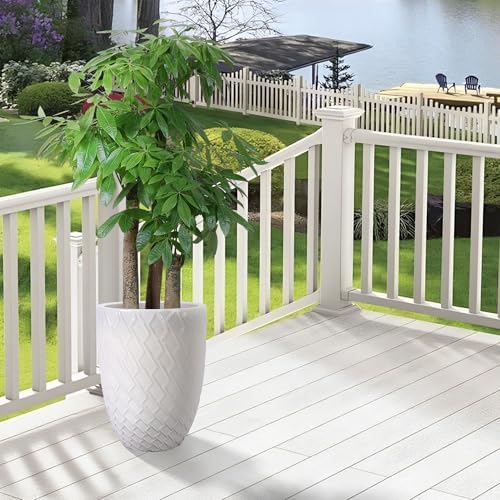 Artisan Crafted Ceramic Plant Pot Patio Garden Planter Drainage Hole Thick Clay Vessel Breathable Heavy Holder Sculptural Container Herbs Succulents Citrus Tree Balcony Decorative Accent (White) - Image 3