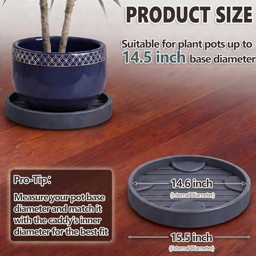 15.5Inch Plant Caddy with Hidden Wheels for Large Pots - Image 2