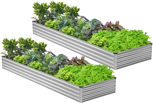 2PCS 12x3x1ft Galvanized Raised Garden Bed,Outdoor Planter Box Metal Patio Kit Planting Bed for Vegetables Flowers Herb,Silver by Easllre