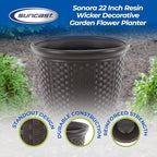 Suncast Sonora 4 Pack 22 Inch Plastic Wicker Indoor or Outdoor Decorative Garden Flower Planter for Entryways, Porch, and Backyard Patios, Dark Brown - Image 4