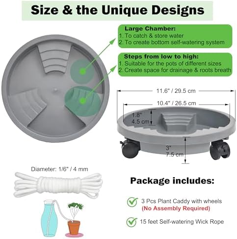 ORIMERC 3 Pack Plant Caddy with Wheels Heavy Duty 12 inch Plant Saucer Self-watering Design, Movable Wheeled Round Planter Stand Coaster Trolley, Flower Pot Dolly Rack Tray on Rolling Caster Roller Indoor Outdoor - Image 2