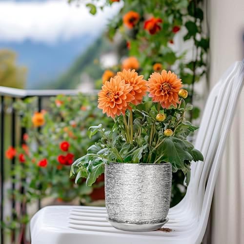 Ceramic Plant Pot 5 Inch, Indoor Planter with Drainage, Silver - Image 7