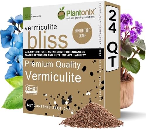 Vermiculite Bliss (24 Qts) - Organic Vermiculite for Gardening - 100% Natural Soil Amendment - Bulk Vermiculite for Plants, Potting Soil, & Seed Starting - Mixes with Garden Soil & Perlite for Plants by Plantonix