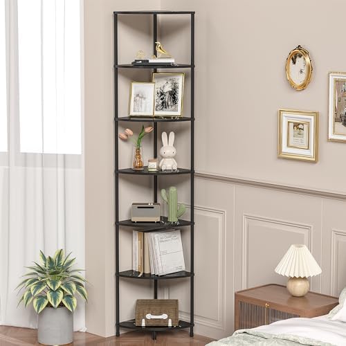 7 Tier Corner Book Shelf, 64.7", Marble Black - Image 5
