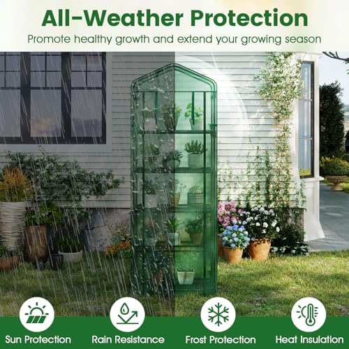 Giantex Mini Greenhouse Indoor Outdoor, 27" x 19" x 75" Portable Plant Grow House with 5 Tier Shelves, PE Cover, Roll-Up Zipper Door, Rustproof Elector-Coating Metal Frame for Patio Balcony Garden - Image 2