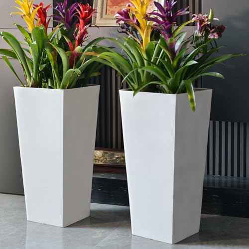 GreenShip 27 Inch Tall Planters Set of 2, White Outdoor Planters by GreenShipHandmadePots