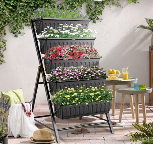 SEJOV 4FT Vertical Raised Garden Bed, 5 Tiers Elevated Planter Box, Black - Image 2