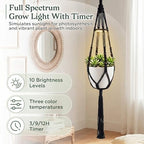 Huquary 3 Pack Macrame Hanging Plant Hanger with Grow Light,Black - Image 4