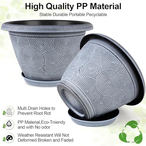 Fodetyff 14 Inch Large Planter Pot for Plants Indoor Outdoor, 4 Pack Plastic Flower Pots with Drainage Hole & Tray, Modern Decorative Garden Pot with Saucer, Plant Container for House - Image 5