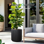 Heyzier Round Concrete Planter Outdoor Indoor, Large Cement Plant Pots for Flowers (Vertical Black, 12 inch) - Image 4