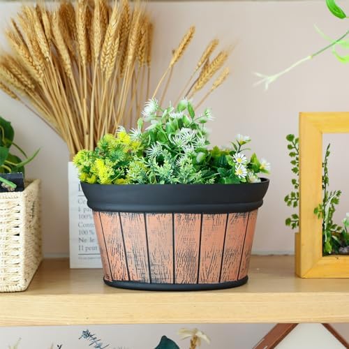 12 Pcs Wall Hanging Planters 10 inch Outdoor Wine Barrel Planter Distressed Oak Thickened Plastic Water Storage Flower Pots for Plants Flower Indoor Outdoor Railing Fence - Image 6