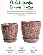 Orchid Pots with Holes, Ceramic Planter Flower Pot for Orchids Indoor Outdoor with Drainage and Saucer, Macetas para Orquídeas,Large 6.5 Inch, 5.3 Inch (Grape Color) - Image 4