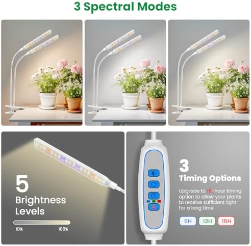Aumtrly Plant Light Clip on, 2 Pack White, 228 LED Full Spectrum Grow Lamp - Image 3