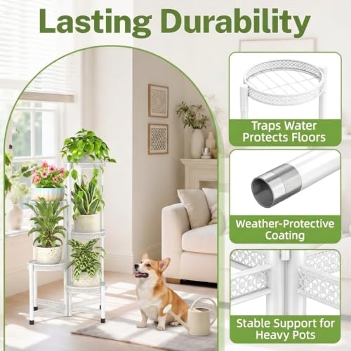 iDavosic.ly Plant Stand Indoor Outdoor, 5 Tier Iron Corner Shelf, White - Image 5