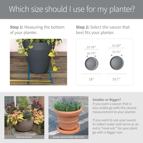 Crescent Garden Universal Square Plant Saucer, Modern UV Safe Durable Drip Tray for Square Planter, Heavy-Duty Plastic Drainage Dish, Indoor/Outdoor Flowerpot Saucer - 11'' Inner x 14.5" Outer (Ash) - Image 5