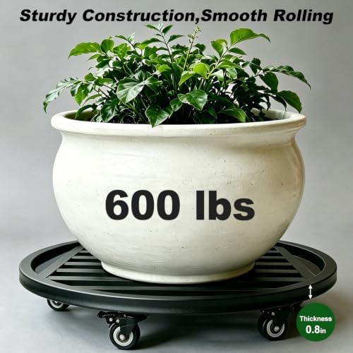 22" Metal Plant Caddy with Wheels Heavy Duty,Round Large Plant Stand Indoor Outdoor Use,Rolling Plant Dolly with Industrial Casters,Rust-Proof Black Plant Tray for Large Planters Pots,1-Pack - Image 2