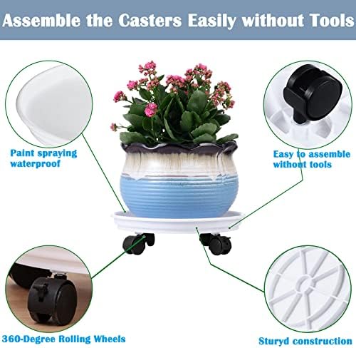8 Packs Plant Caddy with Wheels 11.8" Plastic Rolling Plant Stands Heavy-duty Plant Dolly with Casters Indoor Outdoor Wheeled Plant Roller Base Large Planter Saucers Plant Mover - Image 2