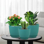 WSMKSZ Large Flower Pots 12/10/9 inch, Set of 3 Modern Decorative Plastic Planters with Drainage Holes and Saucers for House Plants, Plant Pots for Indoor Outdoor Plants, Blue Green - Image 7