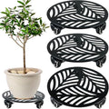 3 Packs Metal Plant Caddy with 3 Metal PU Wheels 12 Inches Heavy-Duty Wrought Iron Rolling Plant Stands with Casters Indoor and Outdoor Plant Pot Roller Base Plant Dolly Coaster Movers Black by Planterhoma