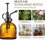 Vintage Glass Spray Bottle with Metal Pump – Retro Embossed Plant Mister, Thick Clear Glass Water Sprayer for Indoor Plants & Home Decor, Refillable Fine Mist Sprayer (3PCS) - Image 2