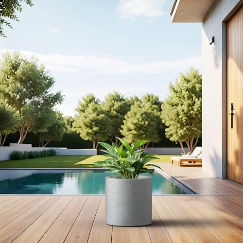 Kante Pale Gray Concrete Planter 9.8" Tall All-Weather Round Small Pot - Image 6