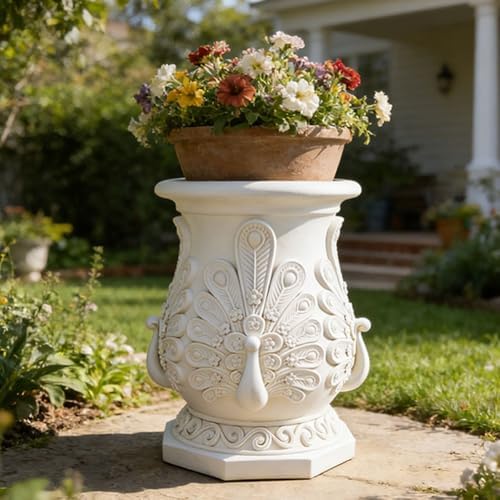 Decorative Roman Column Pedestal, English Rosette Indoor Outdoor Sculptural Garden Plinth Base Statue Riser, Weatherproof Sturdiness Plinth Base Statue Riser for Statues, Flower Pots, Decor, Cast Stone Resin (1458) by CHAMBTALIE