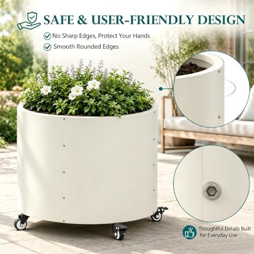 2 Pack Large Round Metal Tree Planter with Wheels, 22"Tall Outdoor Tree Pot - Image 6