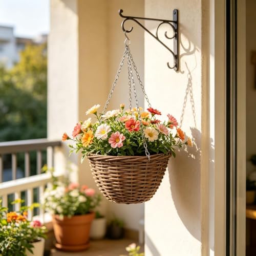 Rattan Hanging Basket Gardening Planter, Handmade Woven Willow Flower Pot with Chain, Natural Seagrass Wall Hanging Basket for Indoor Outdoor Balcony Garden Porch Decor, Stylish Group Planting，Large - Image 2