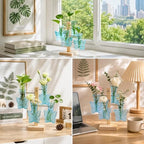 Nacome Plant Terrarium Propagation Stations: Blue Vase with Wooden Stand - Image 6