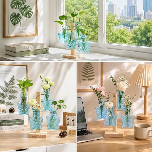 Nacome Plant Terrarium Propagation Stations: Blue Vase with Wooden Stand - Image 6
