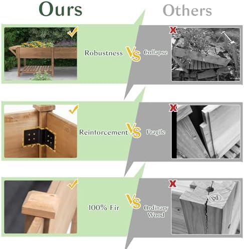 Raised Garden Bed Outdoor with Legs, 81"x 23" x 31" Elevated Wood Planter Box Stand for Backyard Patio, Garden Flower Beds with Liner Hooks Divider Panel Drainage Holes, Gift for Gardening, Brown - Image 4