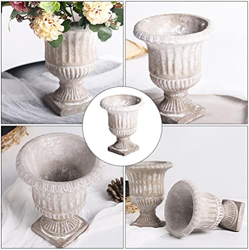 Cabilock Cement Flower Vase Urn Planter 6.29 Inch Retro Succulent Pots with Vertical Stripes for Indoor Outdoor Garden Decor - Image 7