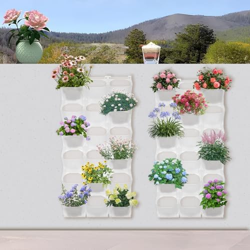 36-Pot Vertical Wall Planter System, Modular Wall-Mounted Living Garden Kit, Durable PP Injection Molded Stackable Plant Holder with Non-Woven Fabric for Indoor Outdoor Flowers Vegetables (White) - Image 6