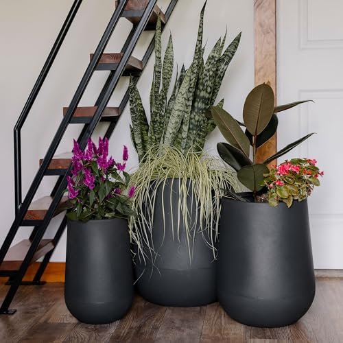 Beuta Large Poly Planters for Outdoor Plants - Set of 3, 15.5/18/20.5 Inches Outdoor Planters for Porch - Tall Planter for Outdoor & Indoor Plants | Large Indoor Plant Pot - USA Made - Black - Image 6