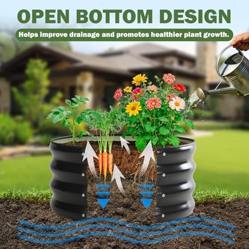 3 PCS Round Raised Garden Bed 2x2x1 ft, Metal Outdoor Planter Box Kit with Safety Rubber Edge, Easy Assemble Bottomless Small Planting Container for Vegetable, Flower, Fruit, Grey - Image 5