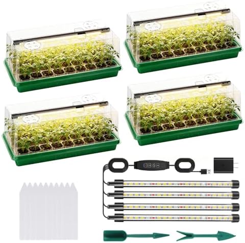 Seed Starter Tray with Grow Light, Seed Starter Kit Full Spectrum with 5 Dimmable Brightness & Timer, Indoor Plant Grow Tray for Beginners & Seasoned Gardeners, Gardening Gifts (Green, 144 Cells) by Unknown