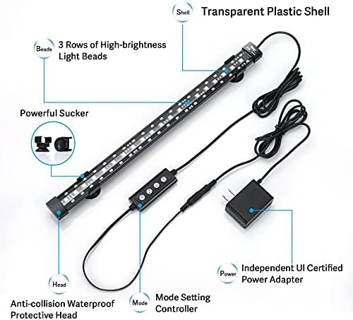 hygger 24/7 Mode Submersible Aquarium LED Light, Full Spectrum Hidden Fish Tank Light with 3 Rows Beads 7 Colors Auto On Off Sunrise-Daylight-Moonlight, Adjustable Timer Brightness - Image 6