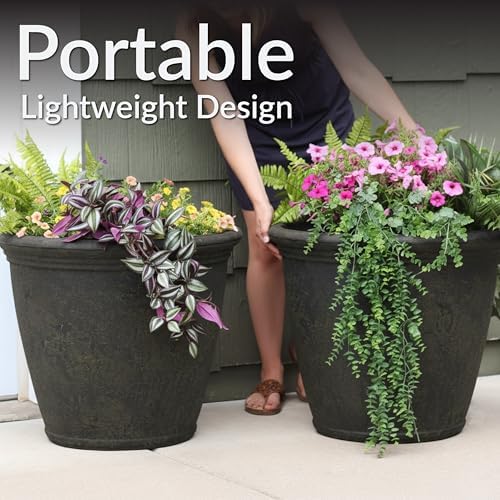 Sunnydaze Anjelica 24'' Large Plastic Planter Pot for Plants, Sable - Image 5