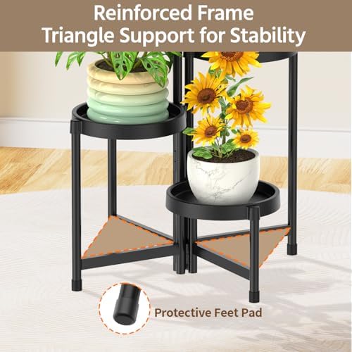 LASZOLA Plant Stand Indoor Outdoor Tall with Plastic Tray, 4 Tiers Black - Image 5