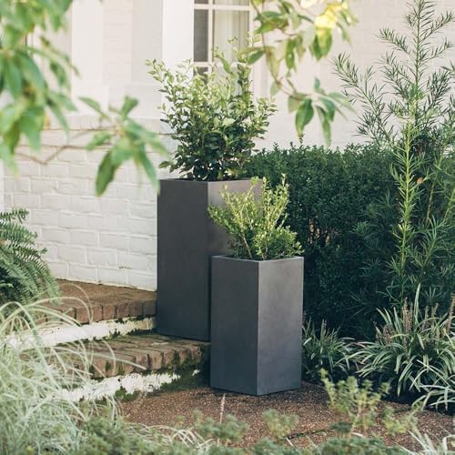 TITAN GREAT OUTDOORS Ash & Ember 22.25" Tall Box Charcoal Planter, Lightweight Fiberstone with Weather-Resistant Finish, Modern Square Planter Box for Indoor and Outdoor Plants - Image 5