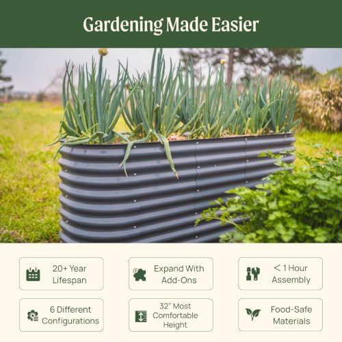 32" Extra Tall Raised Garden Bed Kits, 3.5 x 5 x 2.7ft Raised Planter Box Outdoor, 2 x 6.5 x 2.7ft Deep Root 6 in 1 Modular Metal Raised Beds for Gardening Vegetables Flowers Fruits - British Green - Image 2