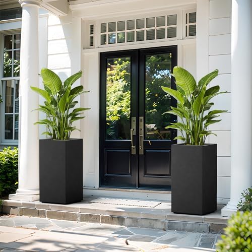 Kante Large Column Square Black Concrete Planter 27.6" H, Outdoor - Image 6