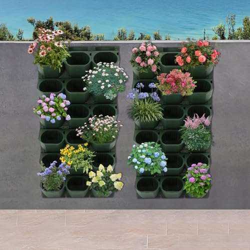 Vertical Wall Planter, 36pots Wall-Mounted Flower Pot Holder, Vertical Pocket Garden Wall Planter Outdoor Hanging Flower Pot, Stackable Grow Bags for Flowers Vegetables Fruits (Dark Green) - Image 3