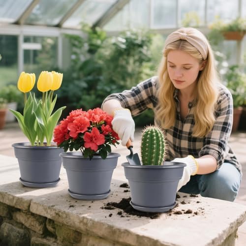 Myfeegoin 16-inch-Plant-Pots, 4 Pack Large Planters for Outdoor Plants, Plastic Flower Pots Indoor with Drainage Holes & Trays, Classic Garden Pot Container for House - Image 4